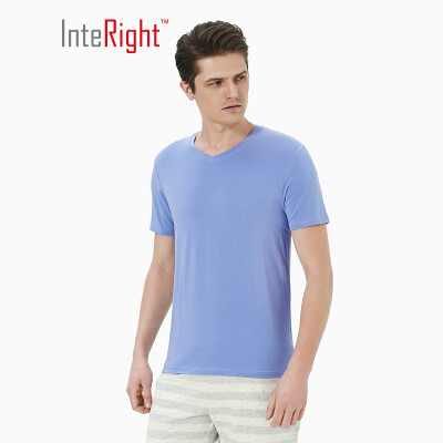 

INTERIGHT bottoming shirt mens modal stretch V-neck short-sleeved shirt iron blue XXL