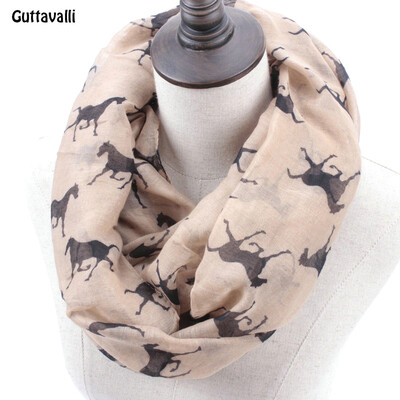 

Guttavalli Fashion Woman Solid Horse Print Loop Shawl Women Winter Stripes Ring Scarves Female Autumn Horses Animal Infinity Scarf
