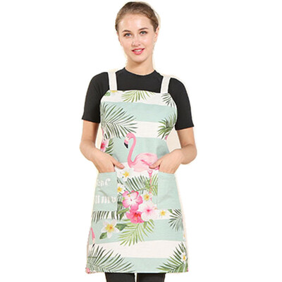 

Cotton Linen Flamingo Pattern Apron Adult Bibs Home Cooking Baking Cleaning Kitchen Aprons Accessories