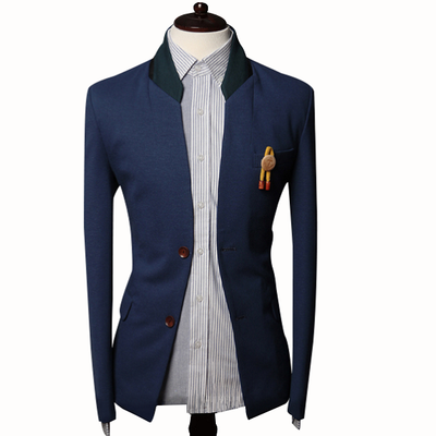 

Zogaa New Mens Suit Fashion Contrast Color Stand Collar