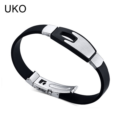 

UKO Hollow Bracelet Men Jewelry Stainless Steel Silicone Chain Souvenirs&gifts for Male 21cm