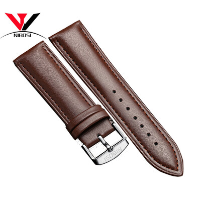 

High Quality 20mm 22mm Genuine Leather Strap Watch band NIBOSI Leather Watchband With Black Blue&Brown Colors