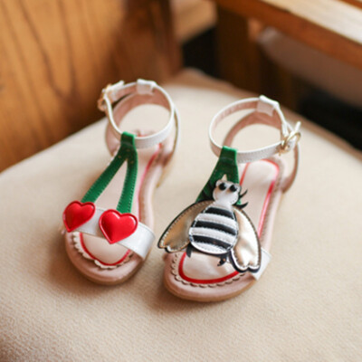 

Children Shoes Girls Sandals 2018 Summer Fashion Cute Cartoon Love Cherry Bees PU Leather Soft Toddler Baby Shoes Kids Sandals