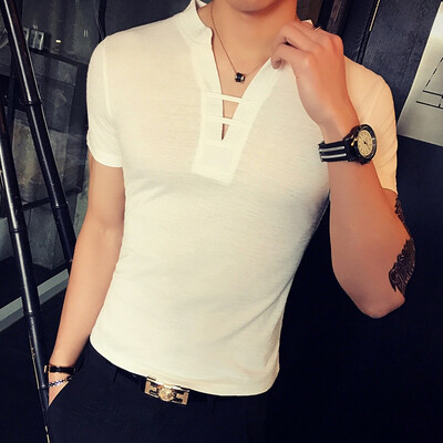 

New summer mens V collar slim T-shirt short sleeved mens polo
