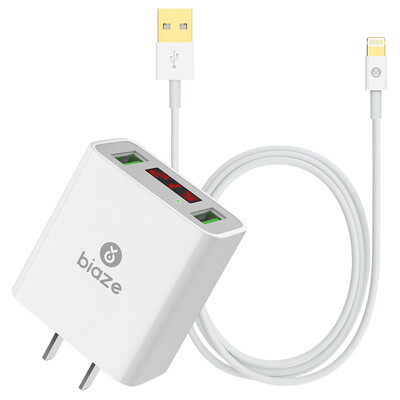 

Biaz BIAZE Charger Kit Dual USB Digital Display Charger Gold Plated Apple 876s Plus Data Cable 12m White M16K26