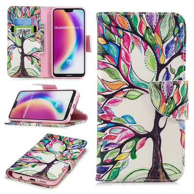 

BEFOSPEY Painting PU LeatherSoft TPU Card Slot Stand Wallet Case For Huawei P20 Lite584"