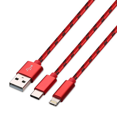 

Hyundai HYUNDAI Apple Android two-in-one patent mobile phone charging line blind plug regardless of positive&negative TYPE-C fast charge one for three data lines 12 meters HY-C106 red