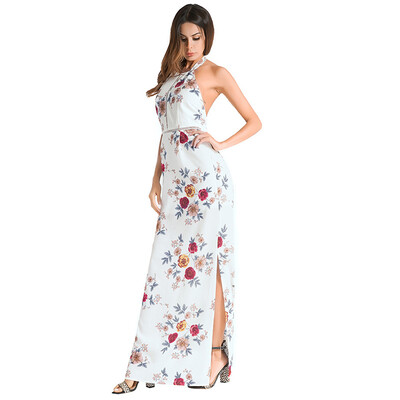 

Try Everything Long Dress Summer Women 2018 Elegant Floral Print Backless Party Dress Women Sexy Halter Irregular Womens Dress