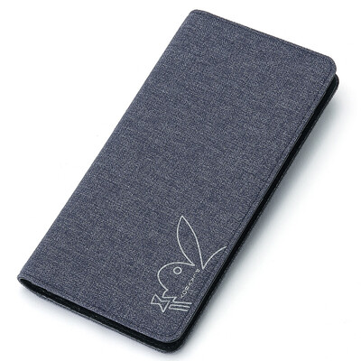 

Playboy playboy mens wallet mens long paragraph simple canvas youth vertical wallet tide mens multi-card position ticket holder PAA4421-7B black