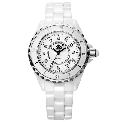 

MOOSIE watch ceramic ladies fashion waterproof trend quartz female watch retro student white Korean watch