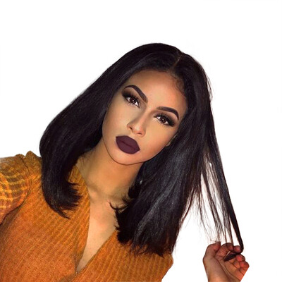 

T-top Hair Virgin Human Hair Lace Front Wig Short Bob Human Hair Wig Swiss Lace Natural Black With Natural Hairline And Baby Hair