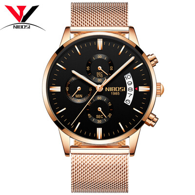 

NIBOSI кварцевые наручные часы Мужские часы Мужские часы Мода Top Brand Luxury Wristwatch Mesh Strap Нержавеющая сталь Водонепроницаемый Relogios