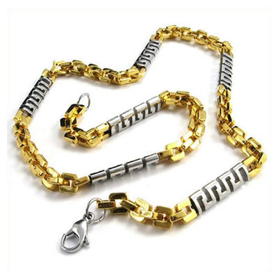 

Hpolw New Design Fashion Jewelry Mens Stainless Steel Necklace Link Chain with 2-Tone Gold Silver Lobster Clasps link Necklace