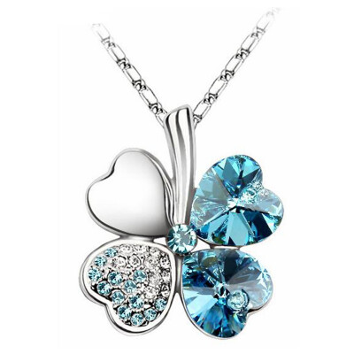 

Women Vintage Fashion Jewelry Heart Crystal from Austrian Four Leaf Clover Necklace Pendants Trendy 201