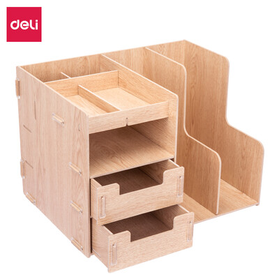 

Deli deli multi-function wooden file box combined storage storage box wood color 79252