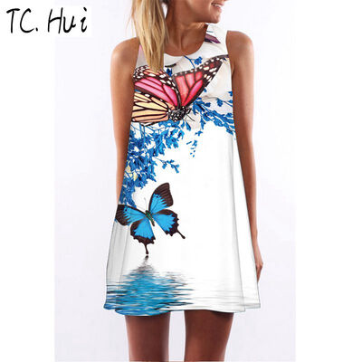 

fashion 2018 new trend digital printing round neck strapless dress