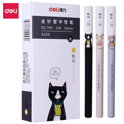 

Deli deli sour cat series 05mm black gel pen full needle pen pen 12 A255