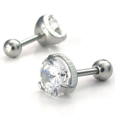 

Hpolw Mens Womens Stainless Steel Cubic Zirconia Stud Earrings 7mm White Silver