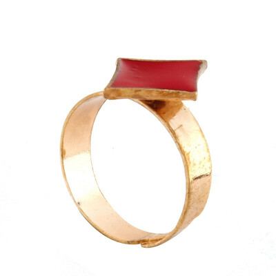 

Womens Cute Ring Modern Poker Red squares Pendant Adjustable Rings Fashion