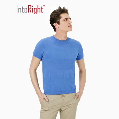

INTERIGHT Round Collar Dark Jacquard Mens Business T-Shirt Light Blue