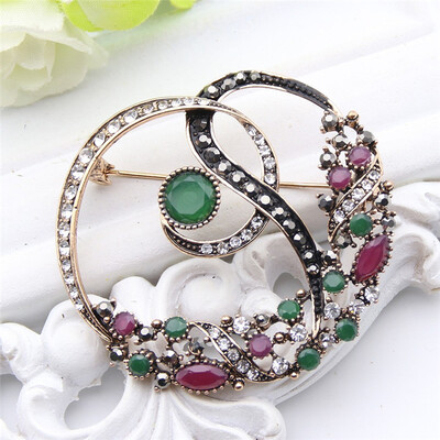 

New Trukish Flower Vine Brooches For Women Antique Gold Color Multicolor Resin Broches Brooch Arabesque Ladies Royal Jewelry