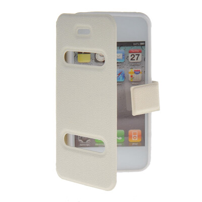 

MOONCASE View Window Leather Side Flip Pouch Stand Shell Back Case Cover for Apple iPhone 4 / 4S White