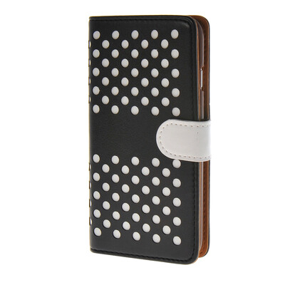 

MOONCASE горошек Слот карты Кожаный чехол Чехол Подставка Shell чехол для Apple IPhone 6 Plus (5,5 дюйма) Черный белый