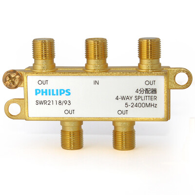 

Philips PHILIPS SWR2118 93 Cable TV Branch Splitter 4-24-2400MHz High Bandwidth Compatible Quad Distributors - Gold