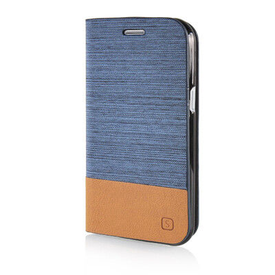 

MOONCASE Canvas Design Leather Side Flip Wallet Pouch Stand Shell Back Case Cover for Samsung Galaxy J1 Light Blue