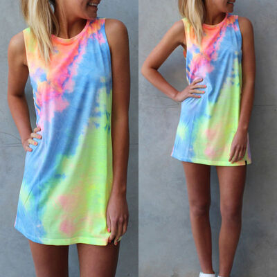 

CANIS@New Summer Sexy Women Sleeveless Galaxy Print Mini Dress