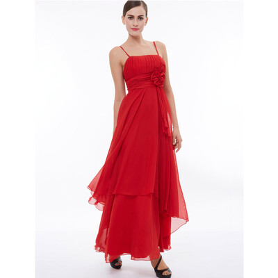 

CAZDZY High Waist Spaghetti Straps Flowers Red Evening Dress
