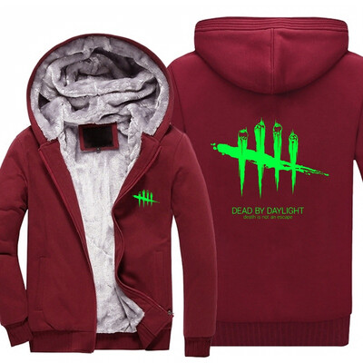 

2018 New Mens Sweatshirt Game Dead by Daylight Luminous Logo Thick Hoodies Printing Pattern Zip up Fleece Zipper Tracksuit Tops pl