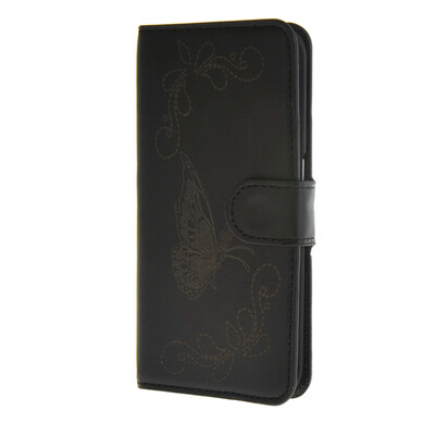 

MOONCASE Butterfly pattern Leather Wallet Flip Card Slot Bracket Back Case Cover for Samsung Galaxy S6 Edge Black