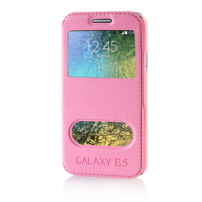 

MOONCASE View Window High grade Leather Side Flip Pouch Stand Shell Back ЧЕХОЛ ДЛЯ Samsung Galaxy E5 / E500 Pink