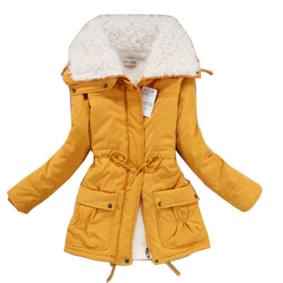 

Women Winter Thick Fleece Coat Drawstring Lapel Hoodie Slim Jacket Trench Parka