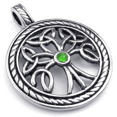 

Hpolw Mens&Womens Stainless Steel Silver Tree Of Life Pendant Hollow Out Emeralds Necklace18-26 inch Chain
