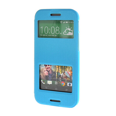 

MOONCASE Side Flip Hard board Slim Leather Bracket Window Case Cover for HTC One M8 Blue