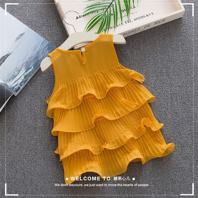 

2018 hot Pure color irregular wave edge sleeveless chiffon dress one piece dress Children