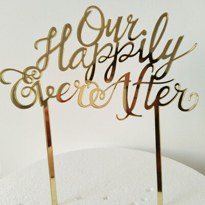 

MEYA Mirror Gold Que Happy Everafter Premium Quality Wedding Cake TopperAcrylic Cake Topper