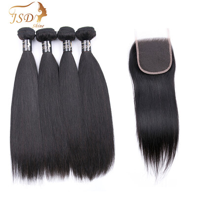 

Straight Malaysian Hair Bundles With Closure Human Hair 4 Bundles With Closure 4"x4" Lace Closure With Baby Hair Non Remy