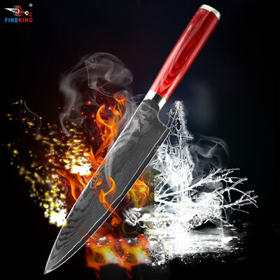 

Findking Новый Дамасская сталь лезвия Цвет деревянной ручкой нож Дамаск 8 дюймов нож шеф-повара 71 слоев дамасской стали кухонный