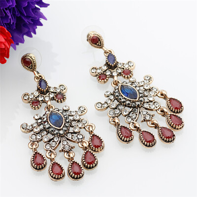 

SUNSPICE MS Turkish Vintage Earrings Resin Antique Gold Color Ethnic Bridal Indian Jewelry Long Drop Resin Dangle Earrings Gift