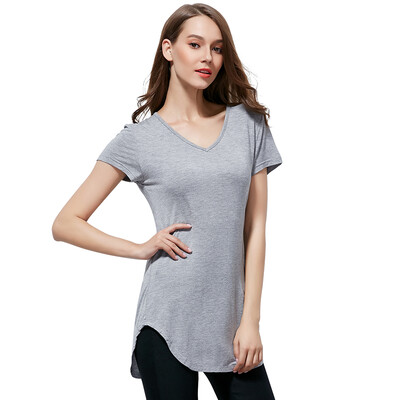 

POPBASIC Ladies Plain Short Sleeve V-Neck Round Hem Cotton Spandex Multiple Colors Tied Dyed T-shirt