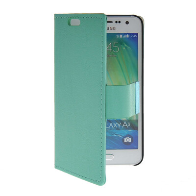 

MOONCASE Slim Leather Side Flip Wallet Card Slot Pouch with Kickstand Shell Back чехол для Samsung Galaxy A3 Mint Green