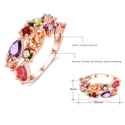 

Aiyaya 18k Rose Gold Plated With Colorful Austrian Zircon Wedding Ring Bands Bijouterie Finger Ring
