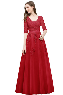 

Bridesmaid A-line V-neck Half Sleeves Gray Lace Evening Dresses Sexy Backless Applique Long Prom Dresses
