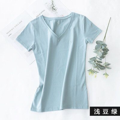 Kangshu DaiShu solid color simple short-sleeved T-shirt ladies V-neck Slim half-sleeve T-shirt tops versatile cotton bottoming shirt shallow bean green
Kangshu DaiShu solid color simple short-sleeved T-shirt ladies V-neck Slim half-sleeve T-shirt tops versatile cotton bottoming shirt shallow bean green