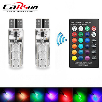 

2Pcs светодиодный T10 пульт дистанционного управления W5W 501 RGB цвет Изменение автомобиля клин боковой лампы