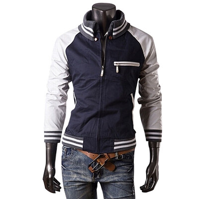 

Zogaa Mens Jacket Leather Sleeve Splice Casual Slim