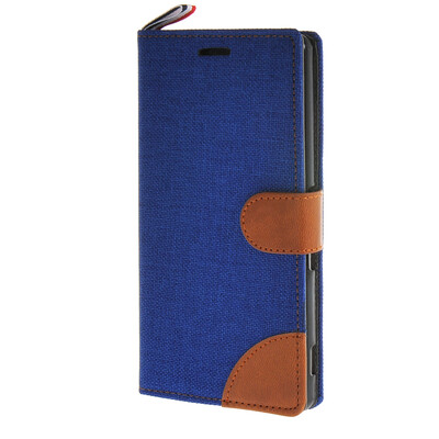 

MOONCASE Denim Style Flip Wallet Card Pouch Bracket Back Case Cover for Sony Xperia Z4 Dark blue